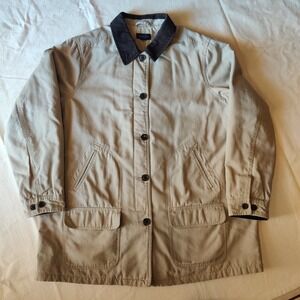 Vintage Lands' End Barn Chore Jacket Coat Ivory Brown Corduroy Collar Size 2XL